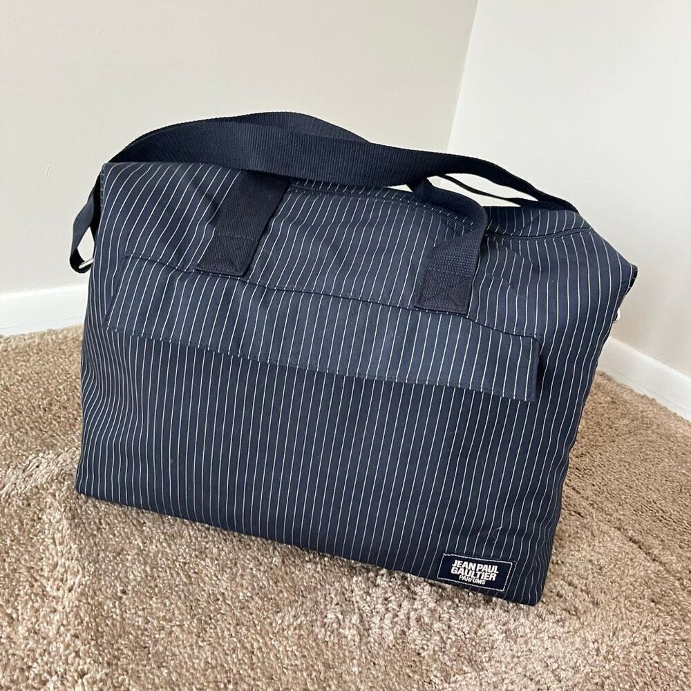 Jean Paul Gaultier Parfums Navy Pinstripe Weekender Bag